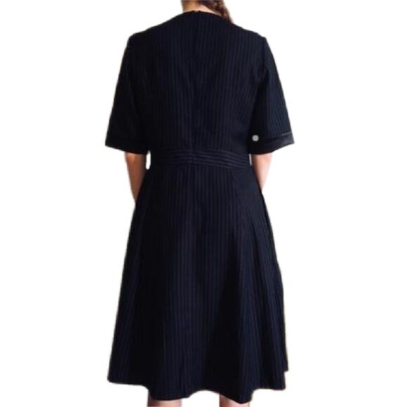 Estee Lauder Navy Blue Pinstripe Tulip Style Fit & Flare Vintage Dress, Size 8 - Picture 3 of 10